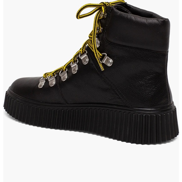 Nordstrom Lisa Vicky Leather moto combat boot black yellow laces size 7 - Picture 7 of 8